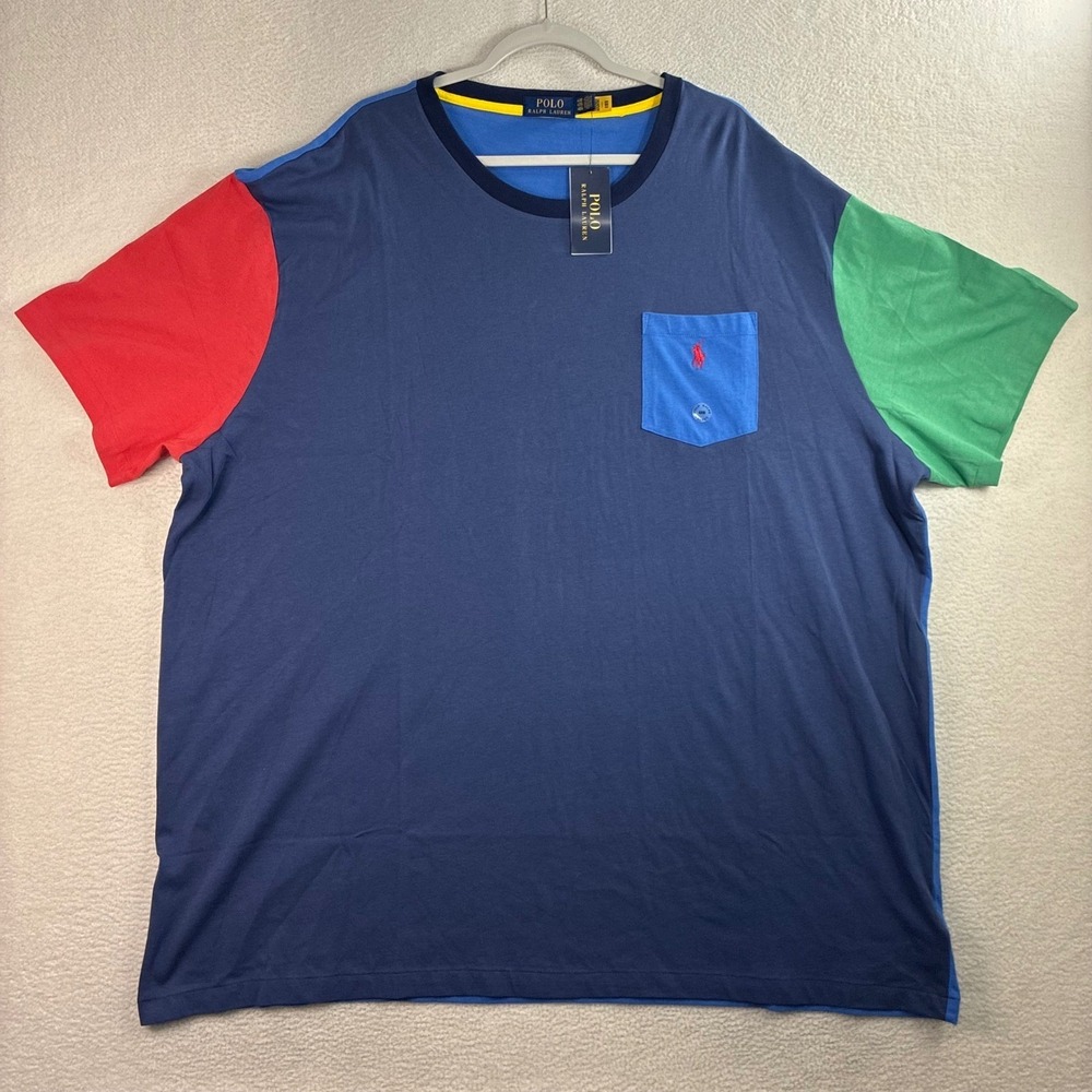 Polo Ralph Lauren Color Block Pocket T Shirt Men 4XB Blue Multicolor Big Tee NWT